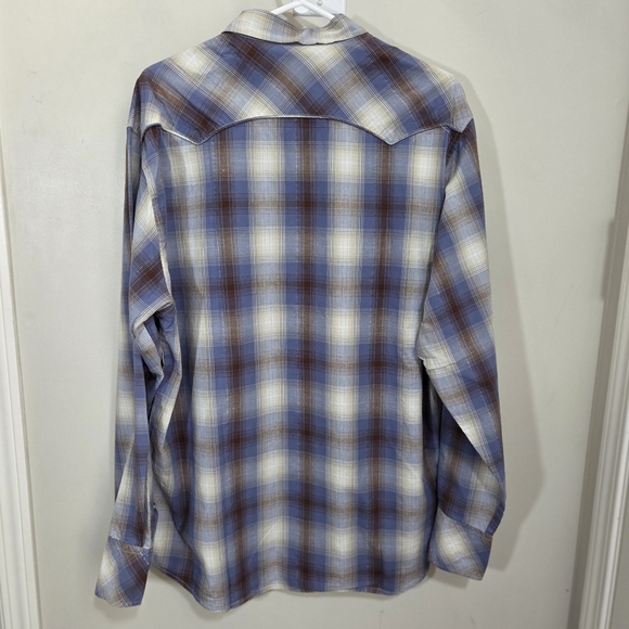 Roper Men's Blue And BrownPlaid Shirt With Pearl Snap Buttons Size XL - Picture 3 of 6